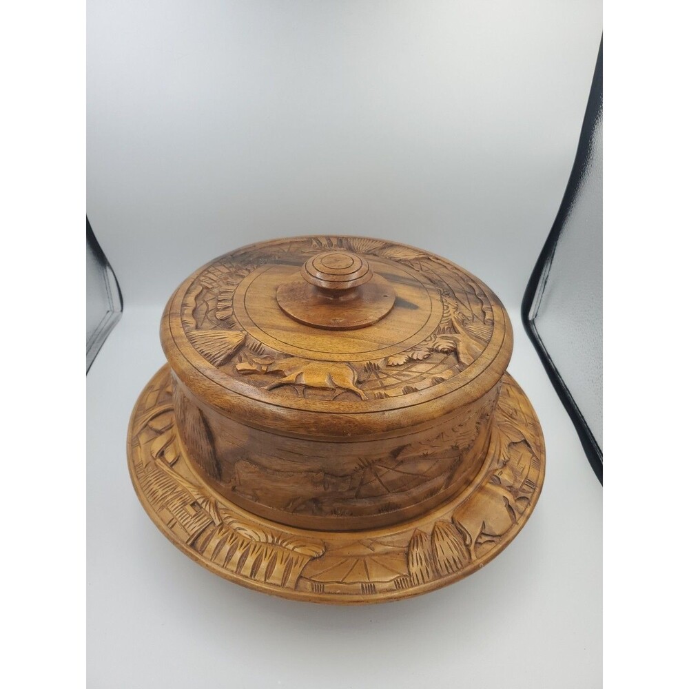 Vintage Hand Carved Wooden Lazy Susan Cake Stand; Philippine